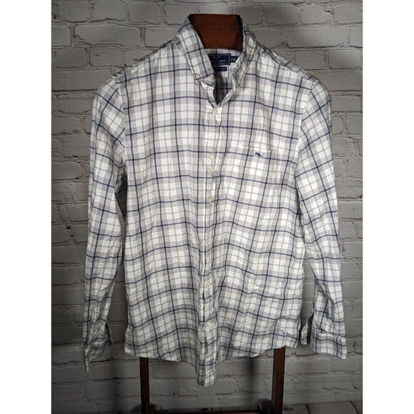 VINEYARD VINES Plaid Slim Fit Tucker Shirt Mens M Blue / Gray / White - Picture 1 of 8